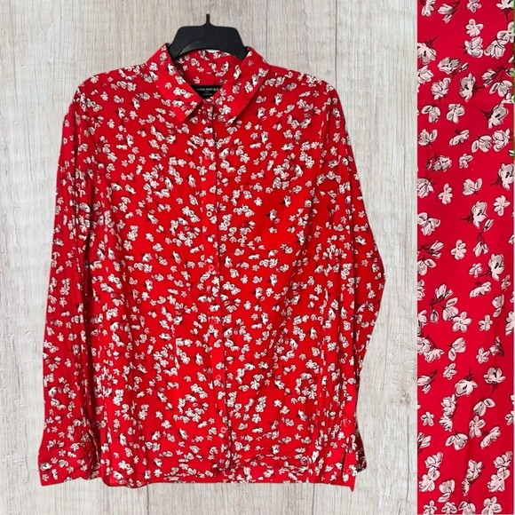Banana Republic Red Floral Women’s Button Up Blouse Size Large Valentine Top EUC - Picture 1 of 6